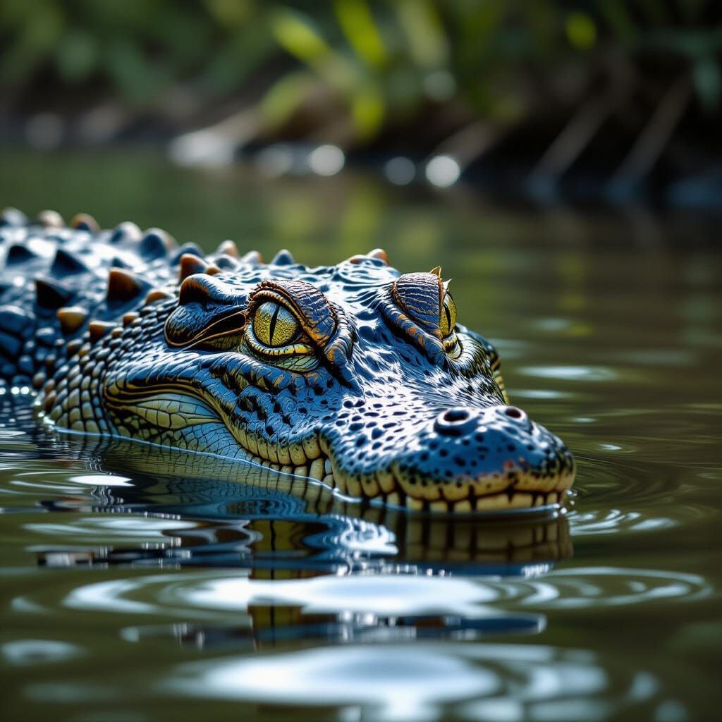 Hyperealistic Crocodile Eye Close Up in Murky River
