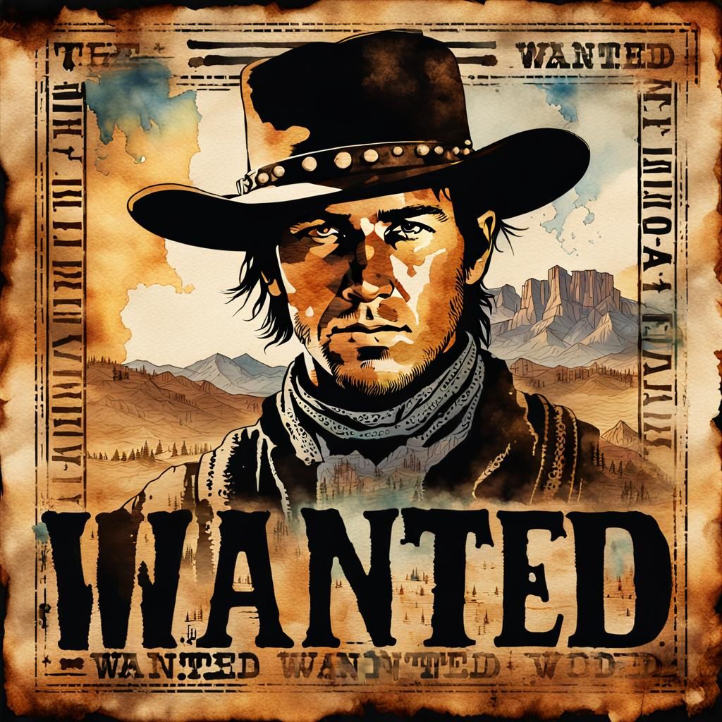 Detailed Watercolor Portrait for Old West Wanted Poster