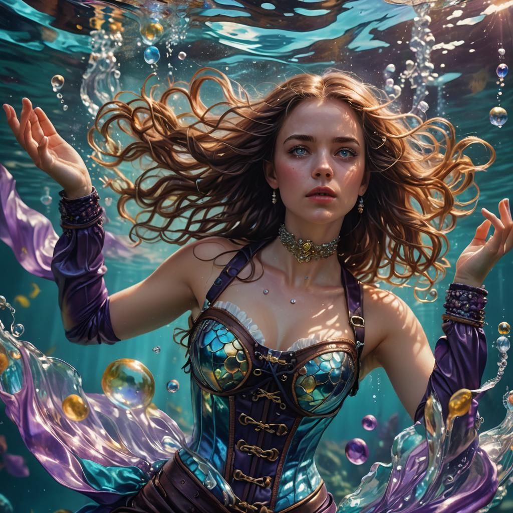 Underwater Woman in Leather Armor Concept Art