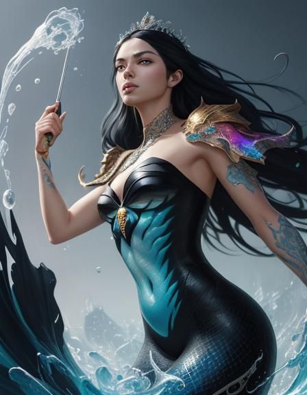 Realistic Black Mermaid Portrait with Sea Crown