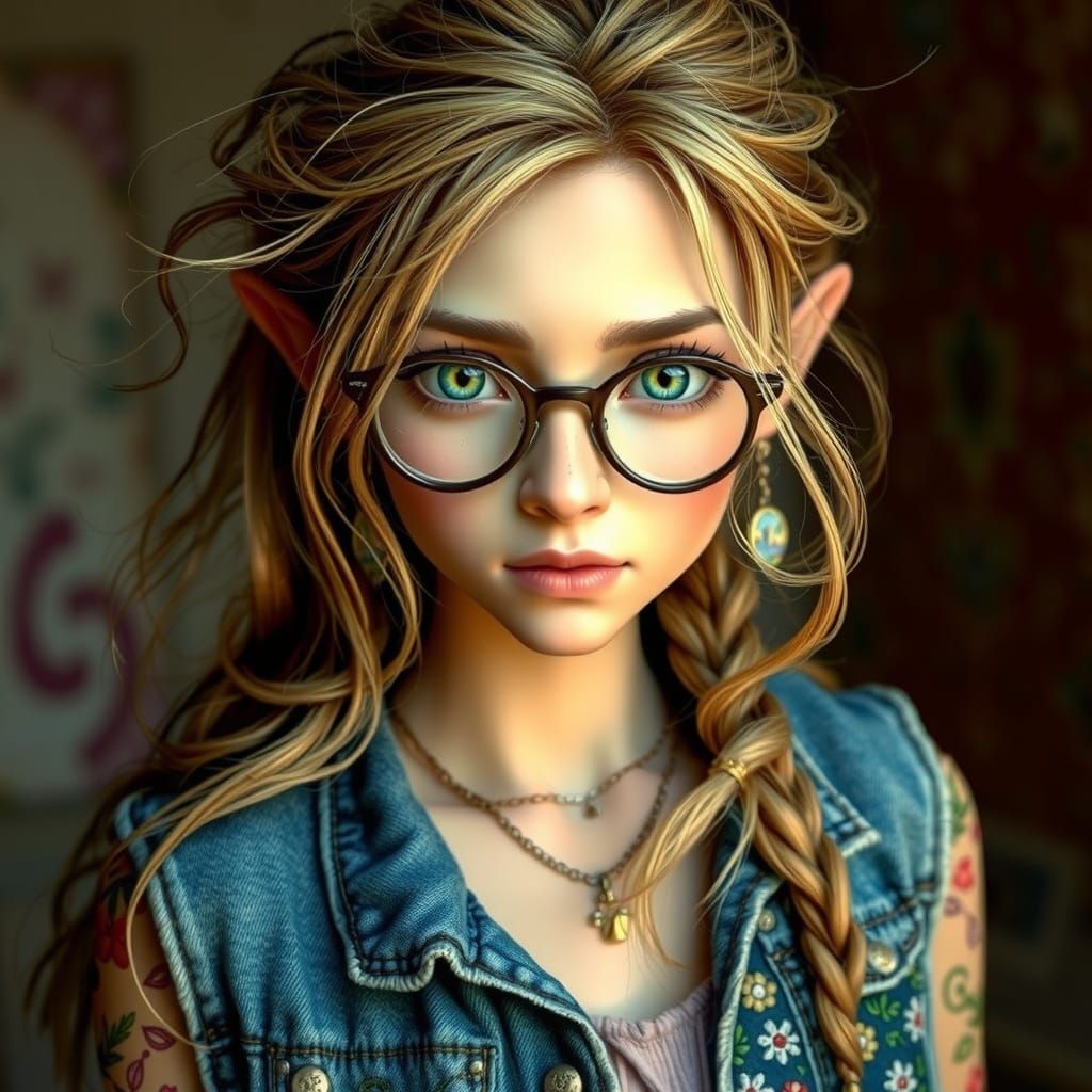 A wavy haired dirty blonde elven woman with wavy hair. Gorge...