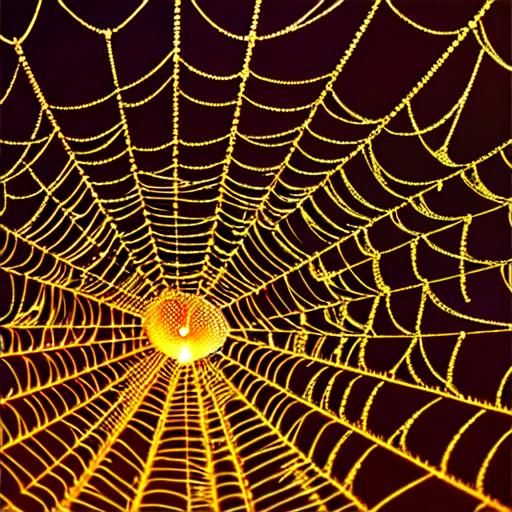 Dew-Kissed Spiderweb at Sunrise with Fairies