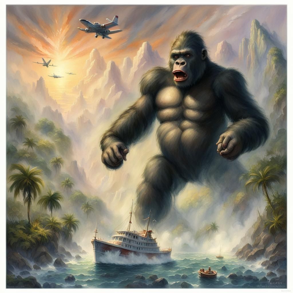 King Kong Destroys Planes: Watercolor Fantasy