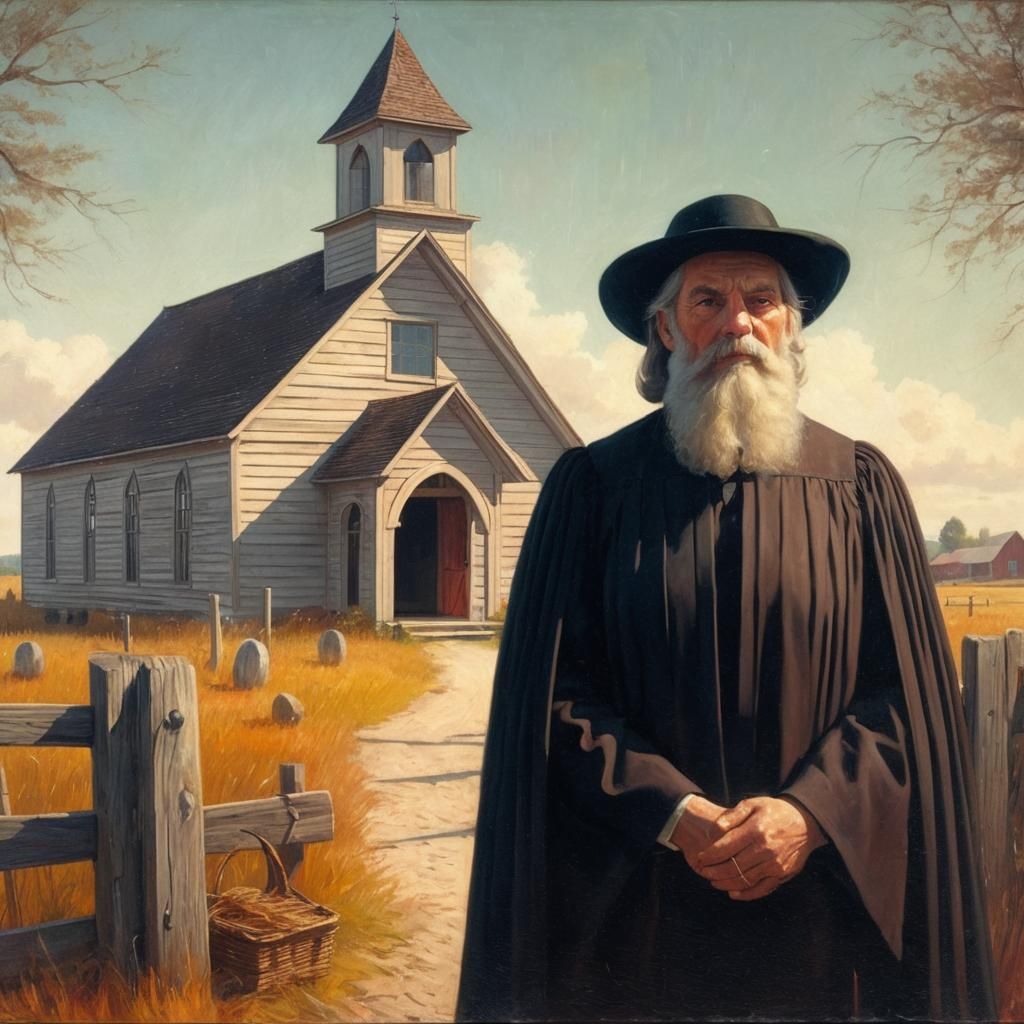 Regionalist Woman with Pitchfork in Countryside Oil Painting