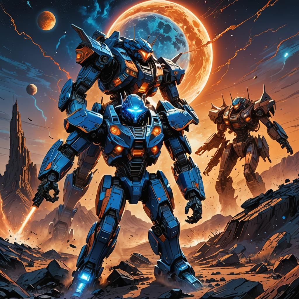 Mecha Battle on Alien Planet in Comic Book Style