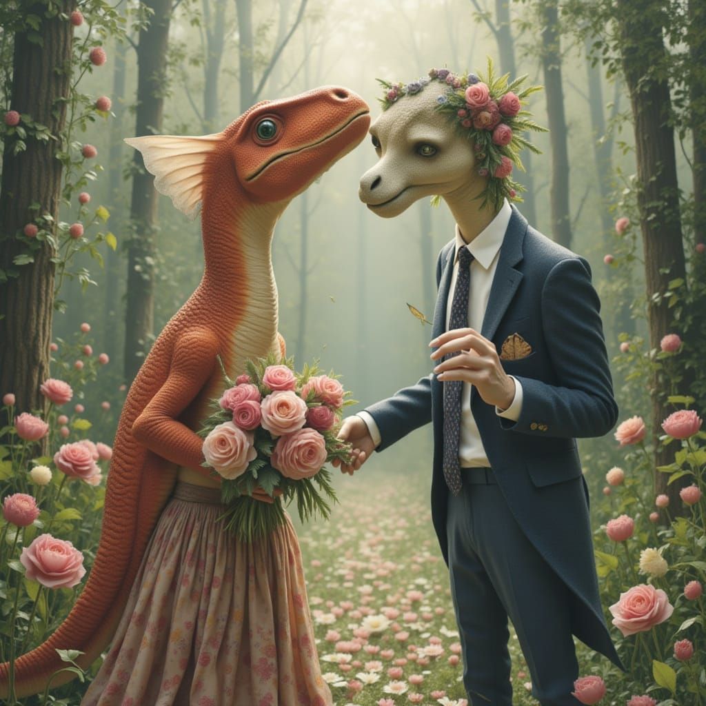 Dinosaur Couple's Whimsical Wedding Celebration