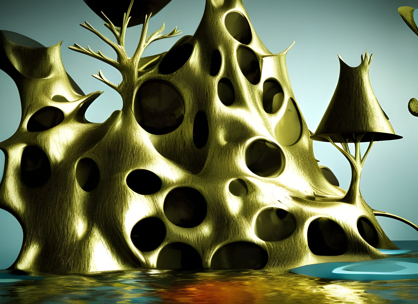 Biopunk Tree of Life in Erupting Pond