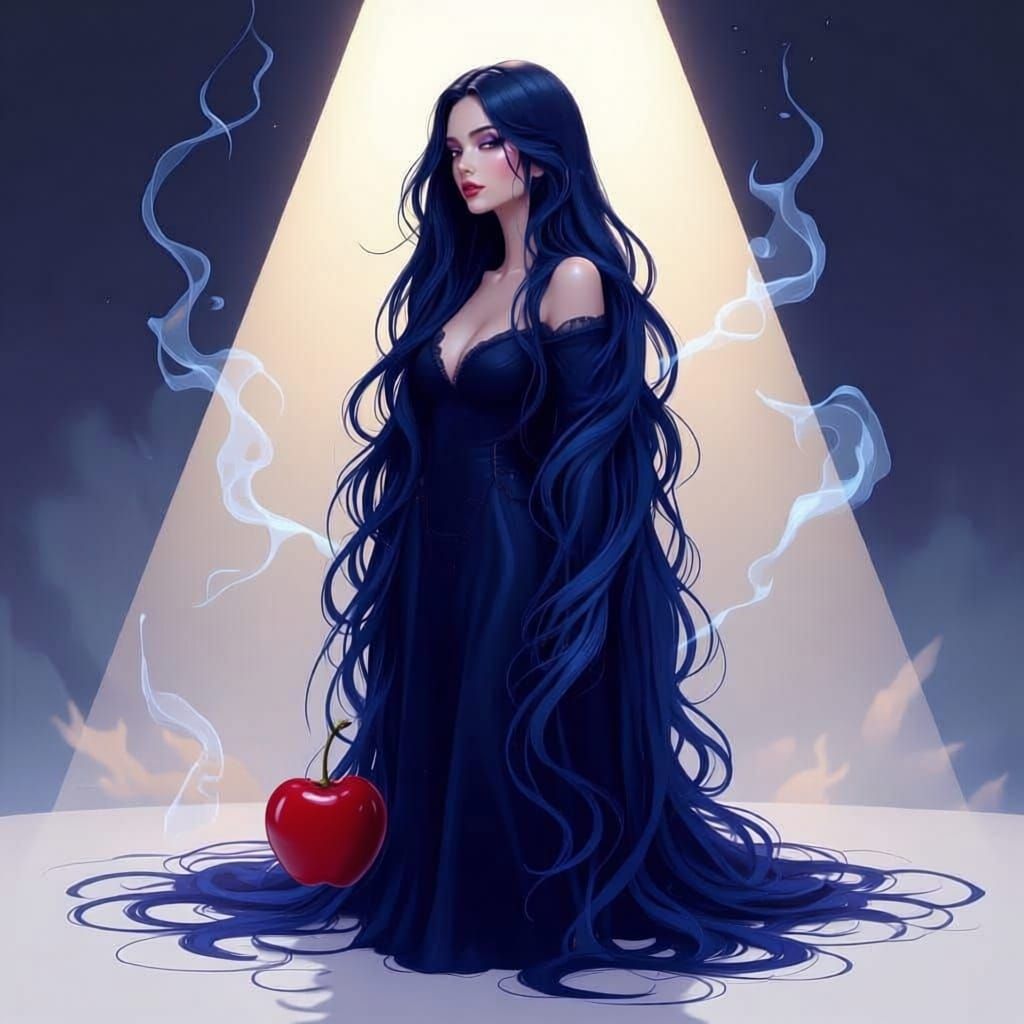 Woman With Extremely Long Hair Flowing to Ground