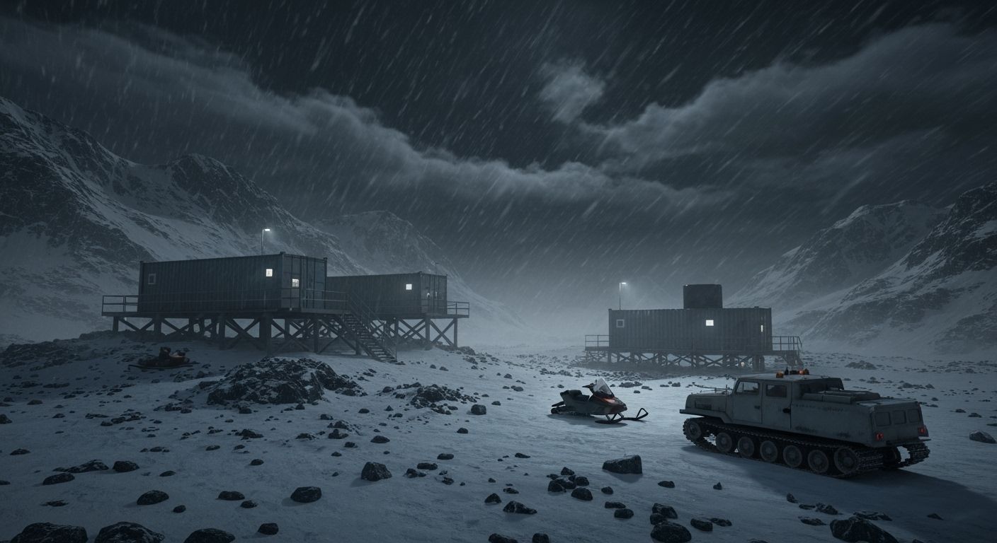 Night Blizzard at Antarctic Research Station