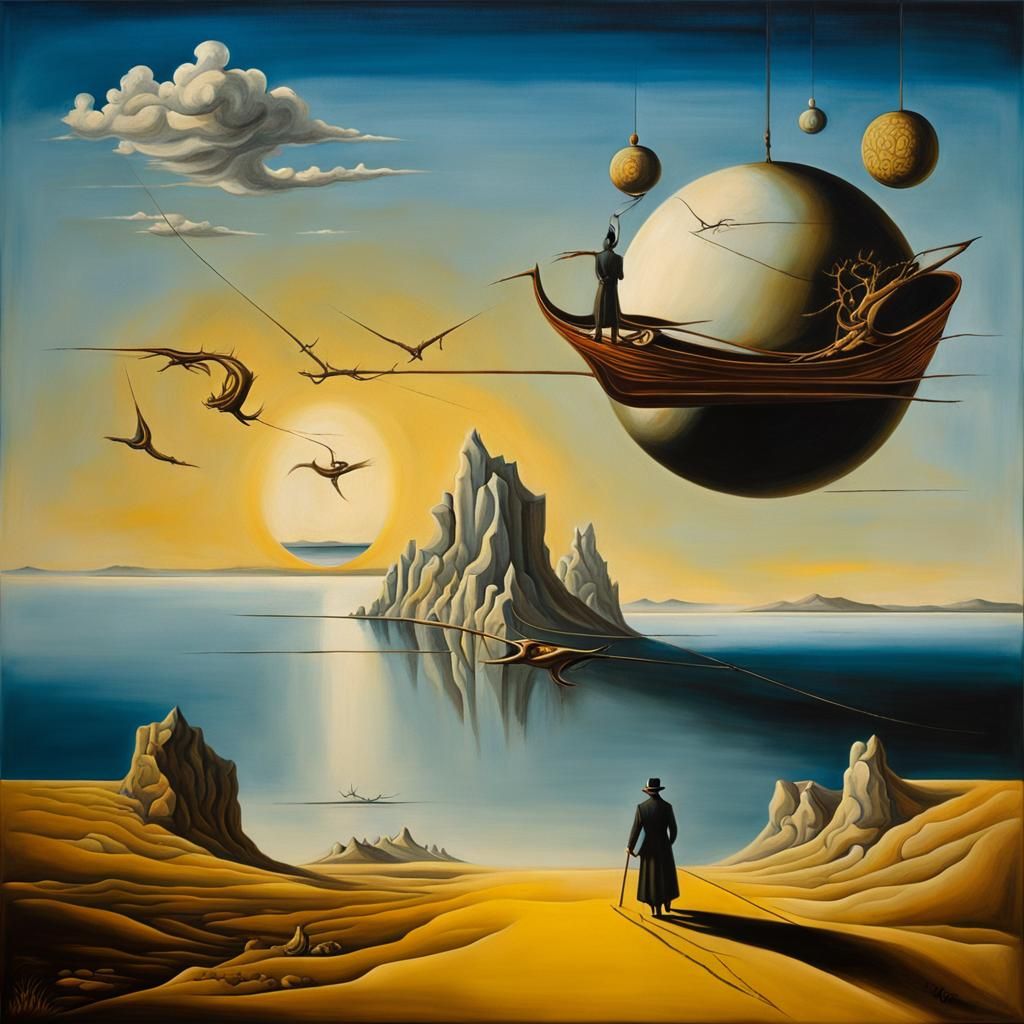 Surreal Wings Shape the Horizon in Oil Painting