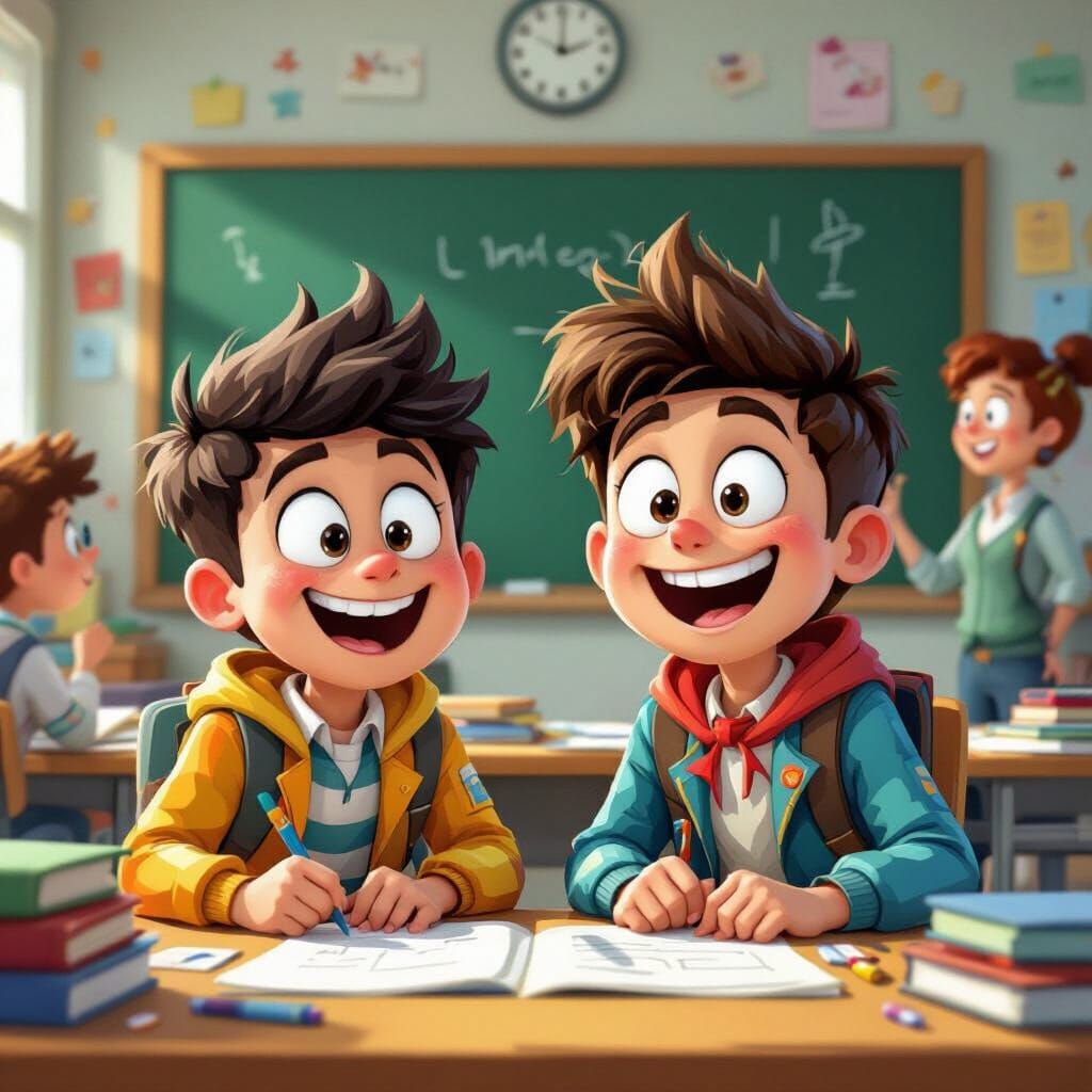 Cartoon Schoolboys Laughing in Comic Style