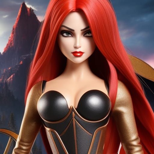 Female Adventurer with Red Hair in Forest, HDR Fantasy