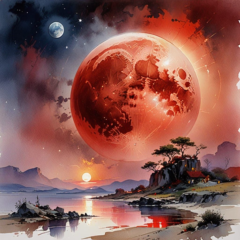 Ethereal Lunar Rise in Dreamy Watercolor