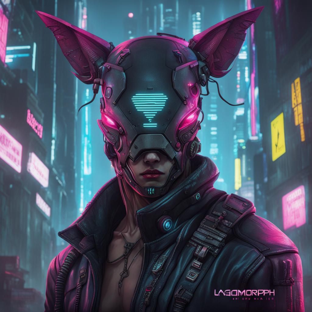 Cyberpunk Rabbit in Neon Cityscape