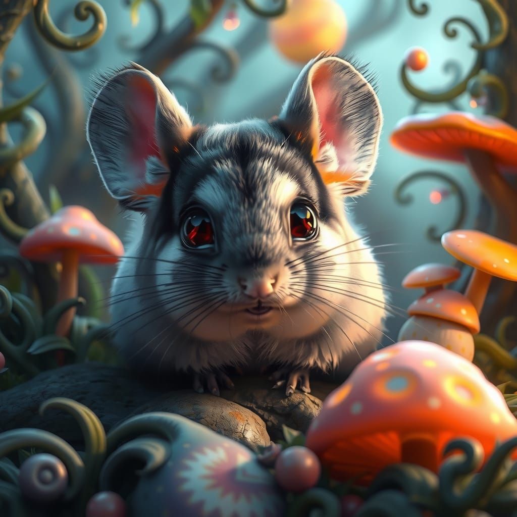 Whimsical Chinchilla in Dreamlike Landscape