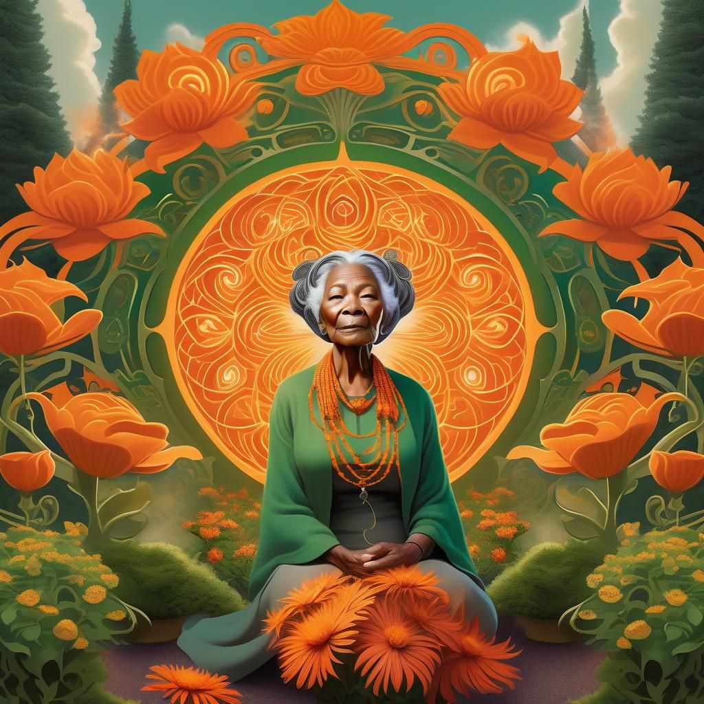 Empress of Fire: Horned Woman in Swirling Garden