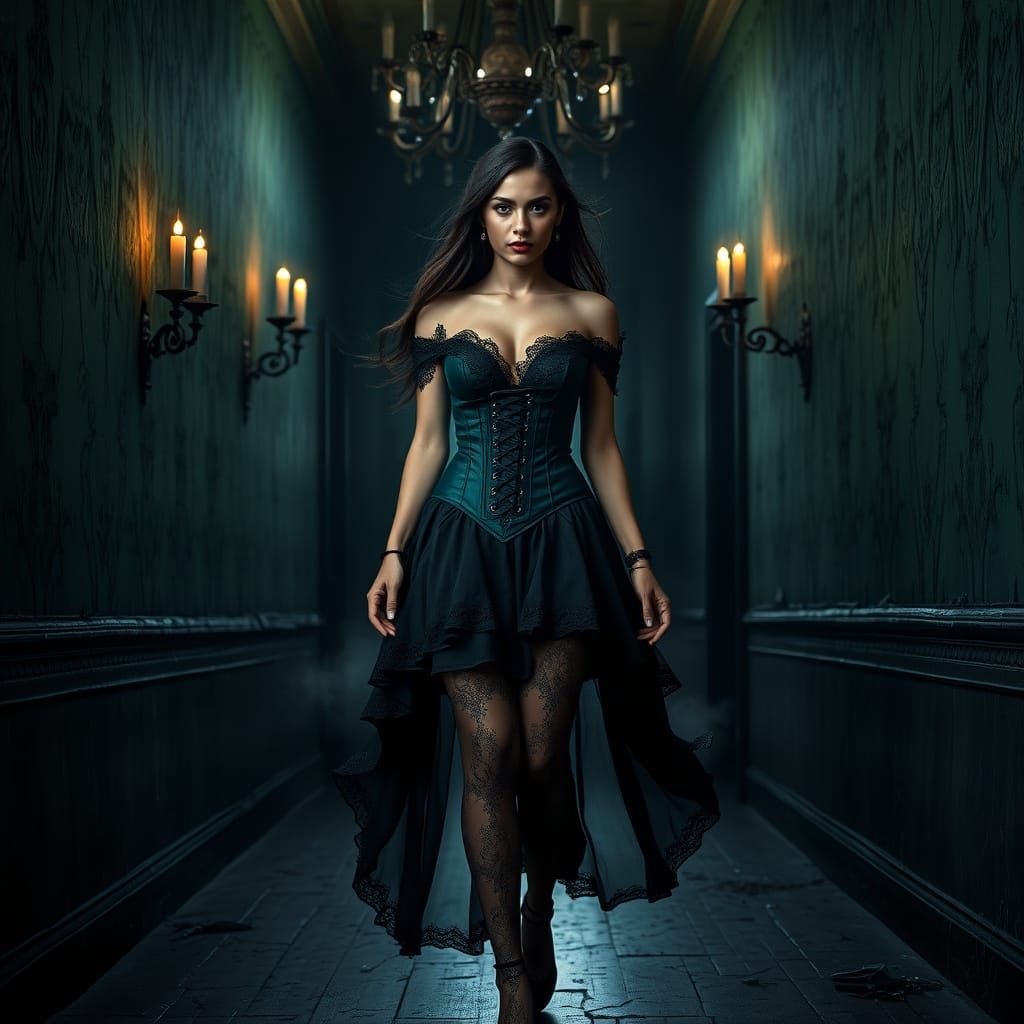Elegant Victorian Siren in Emerald Corsset