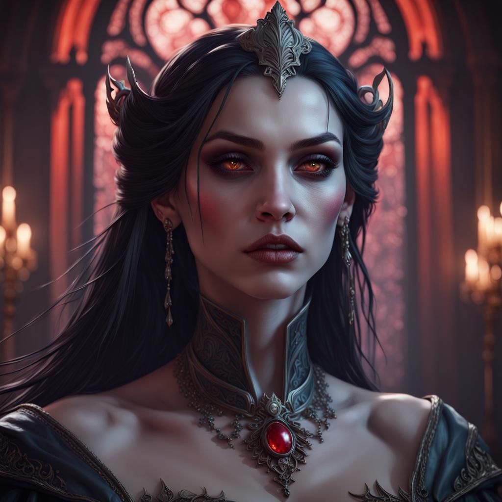 Detailed Portrait of a Vampire Queen in Splash Art Style