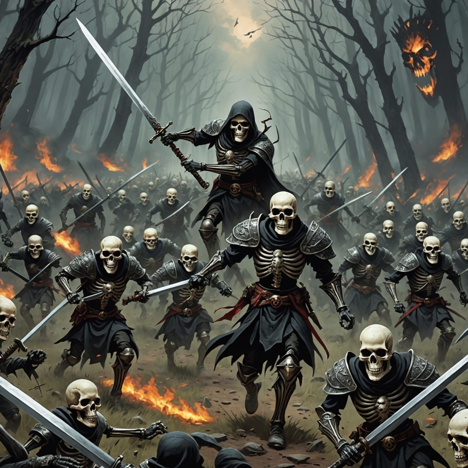 Skelletal army chasing a cursed sword