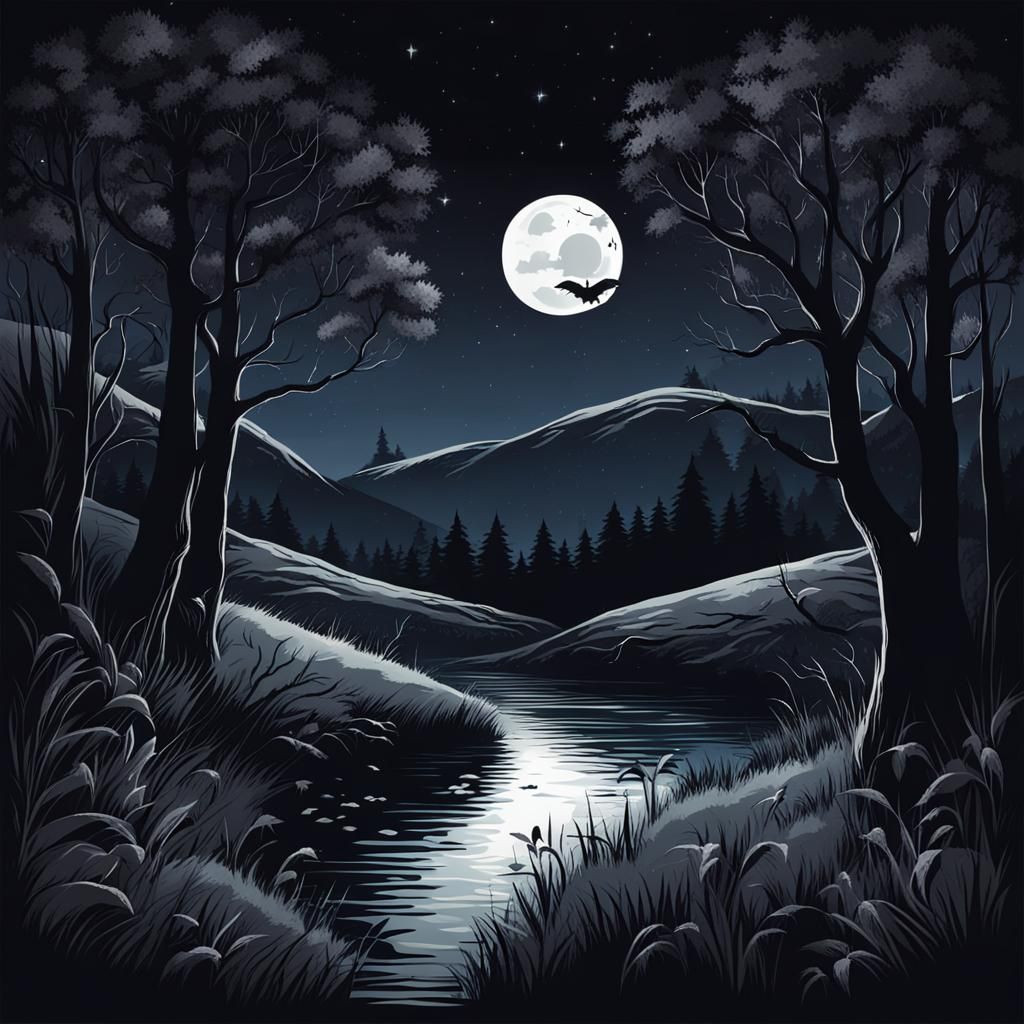 Dark Night in Nature Illustration