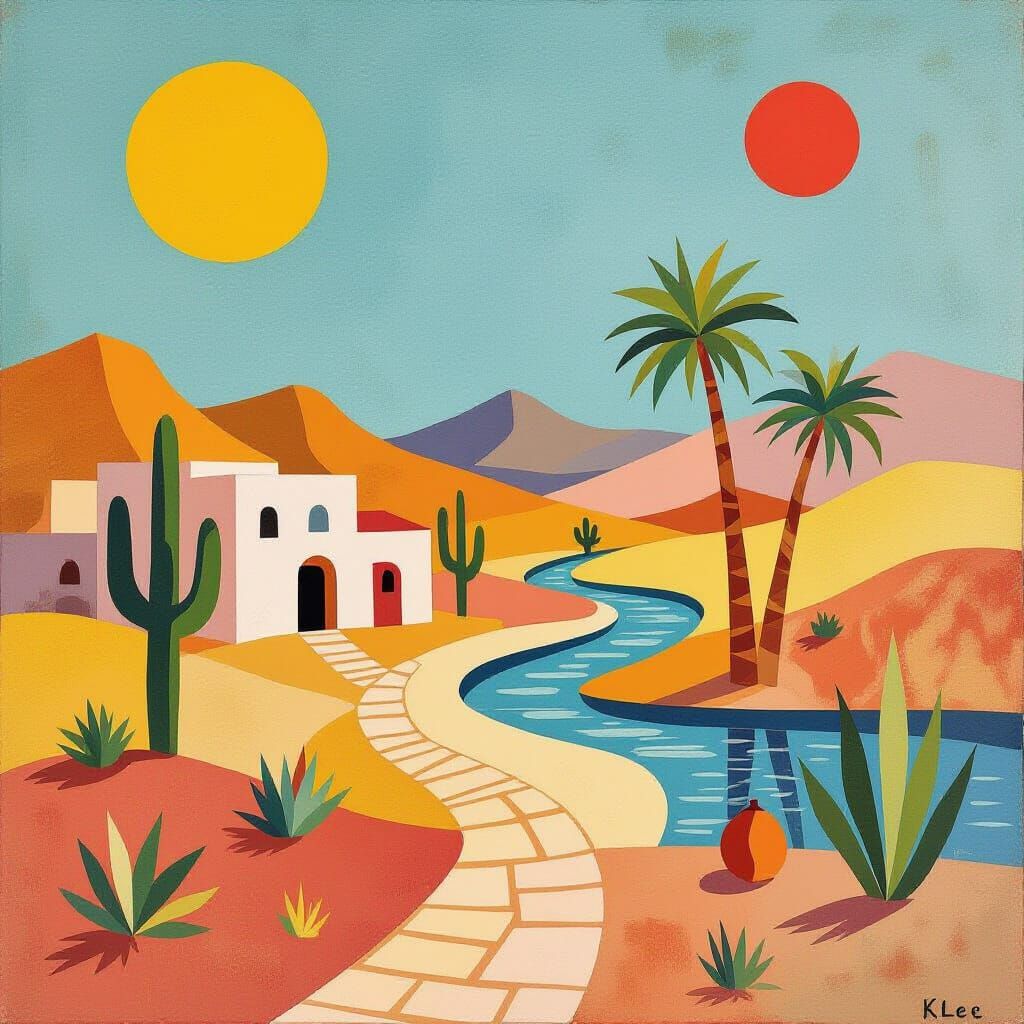 Desert Oasis In The Style Of Paul Klee