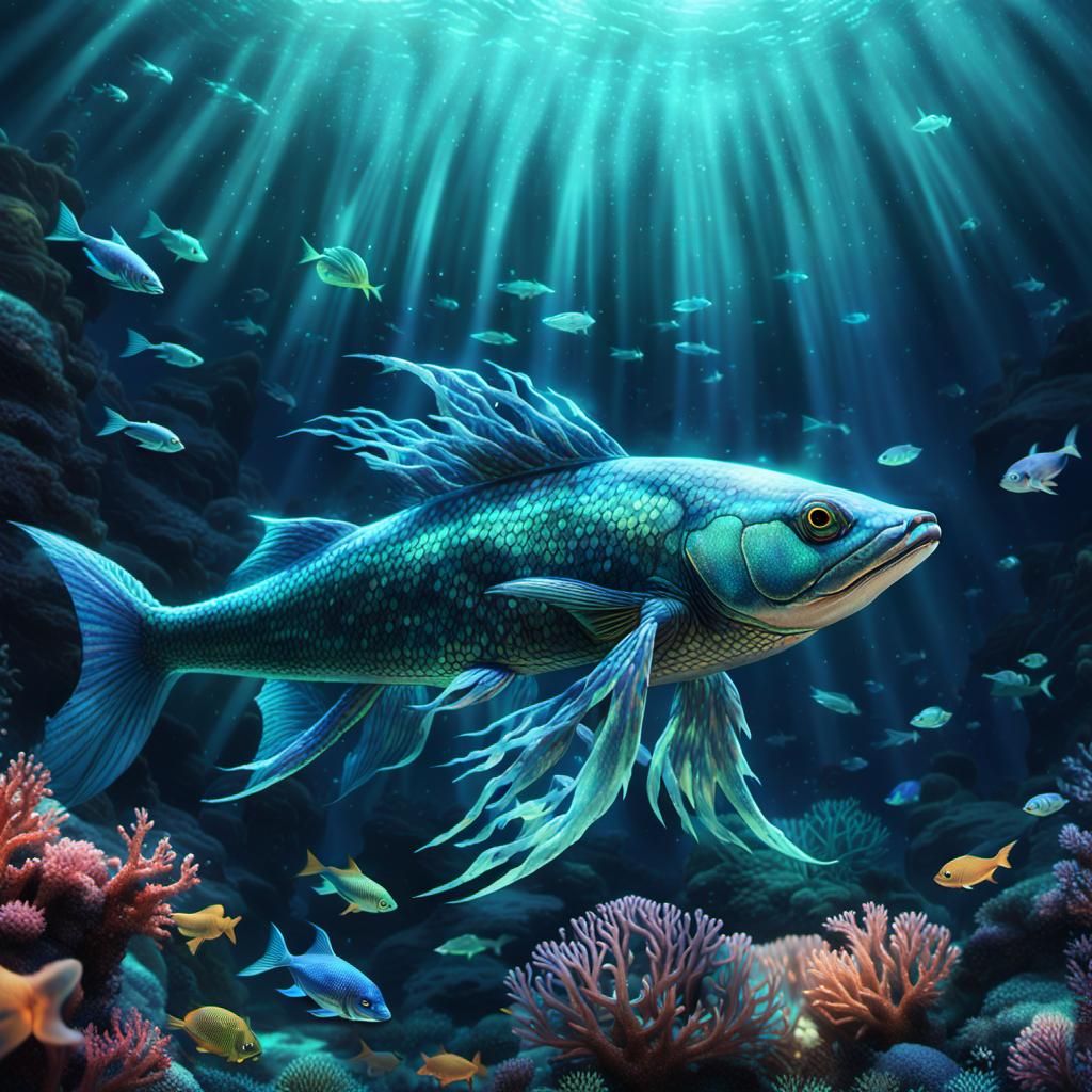 Mystical Sea Creature in Bioluminescent Ocean
