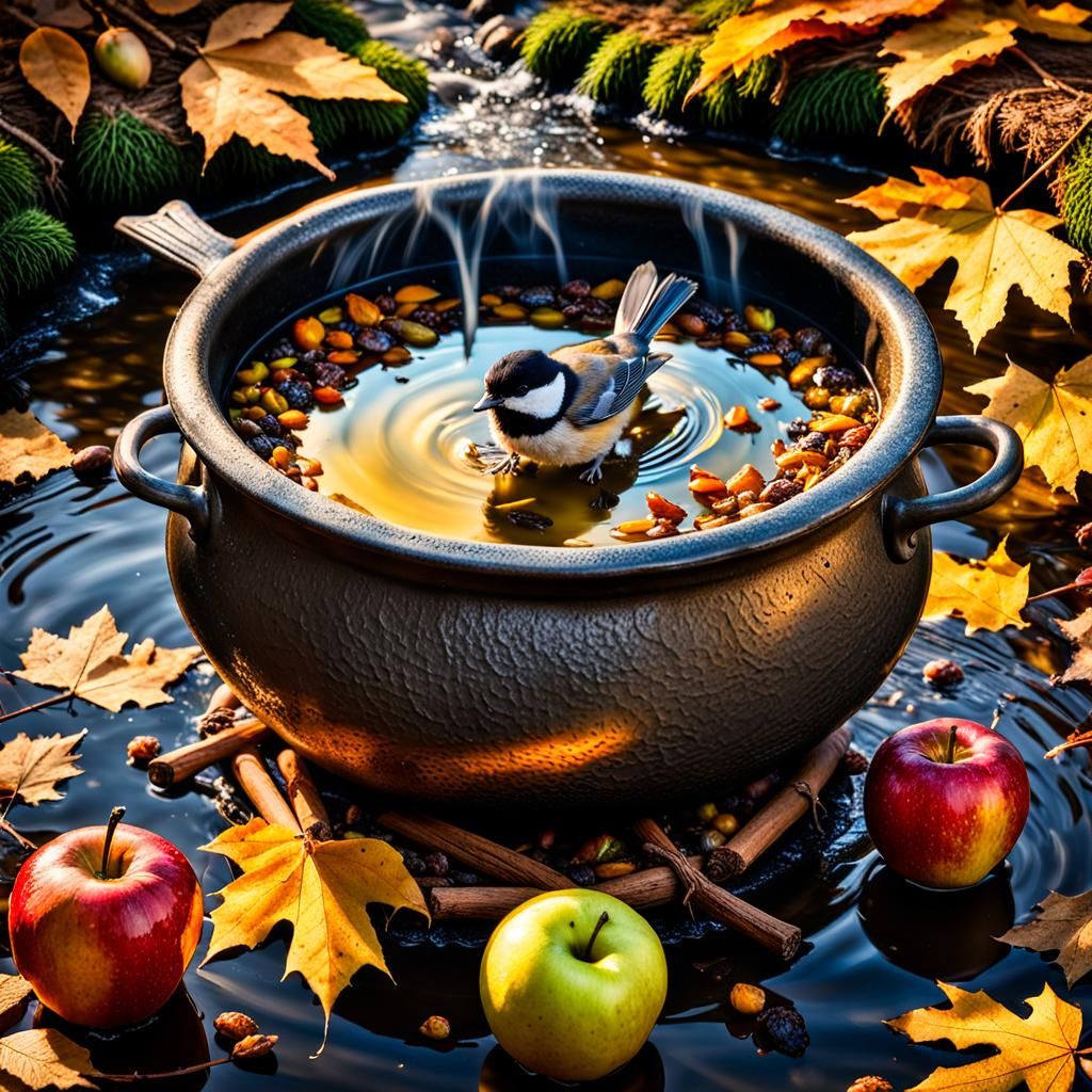 Chickadee Cauldron: An Autumnal Alchemy in Hyperrealism