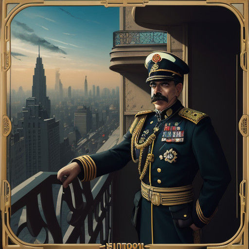 Dictator Exudes Grandeur on Ornate Balcony