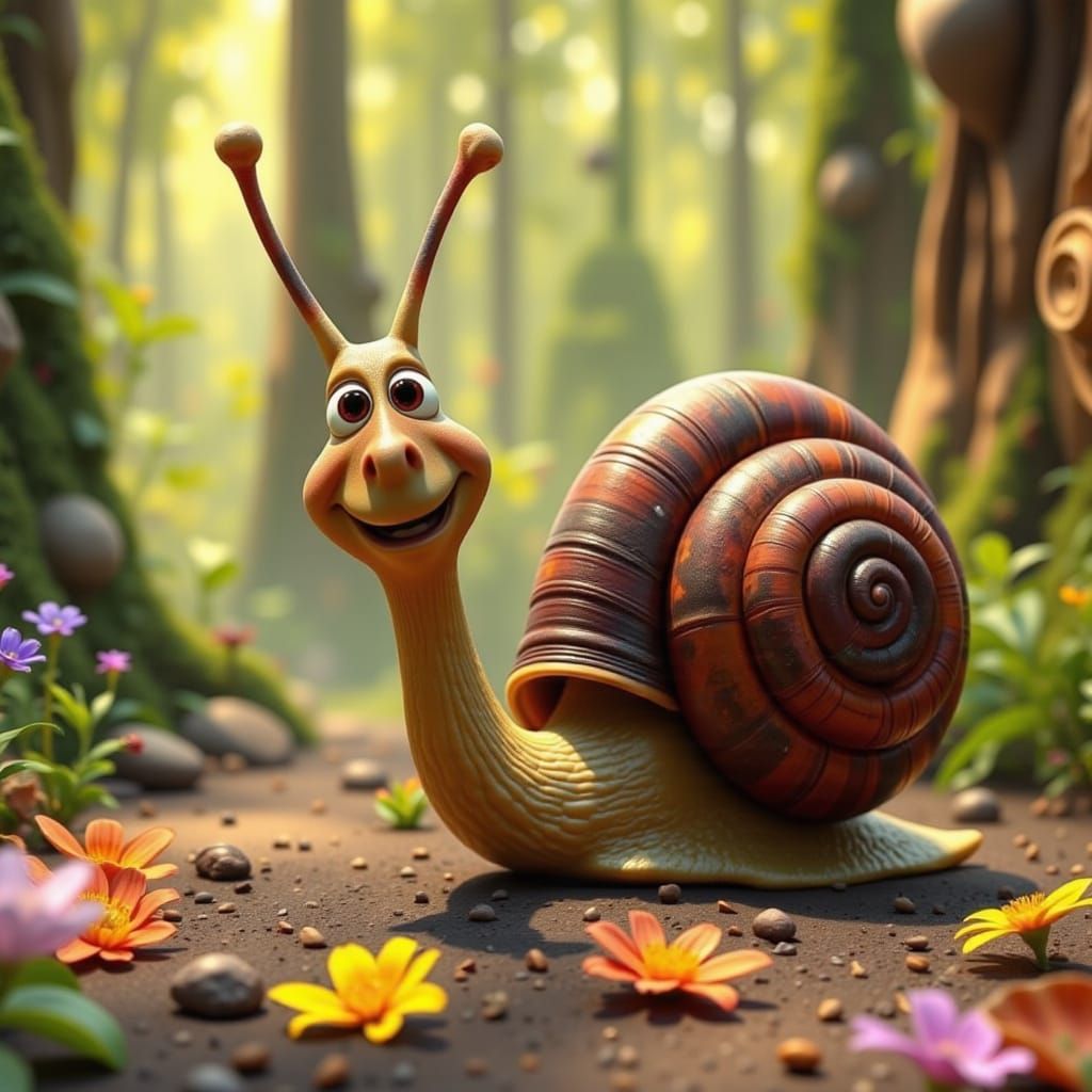 Inquisitive Snail Adventure in Animated CGI Style