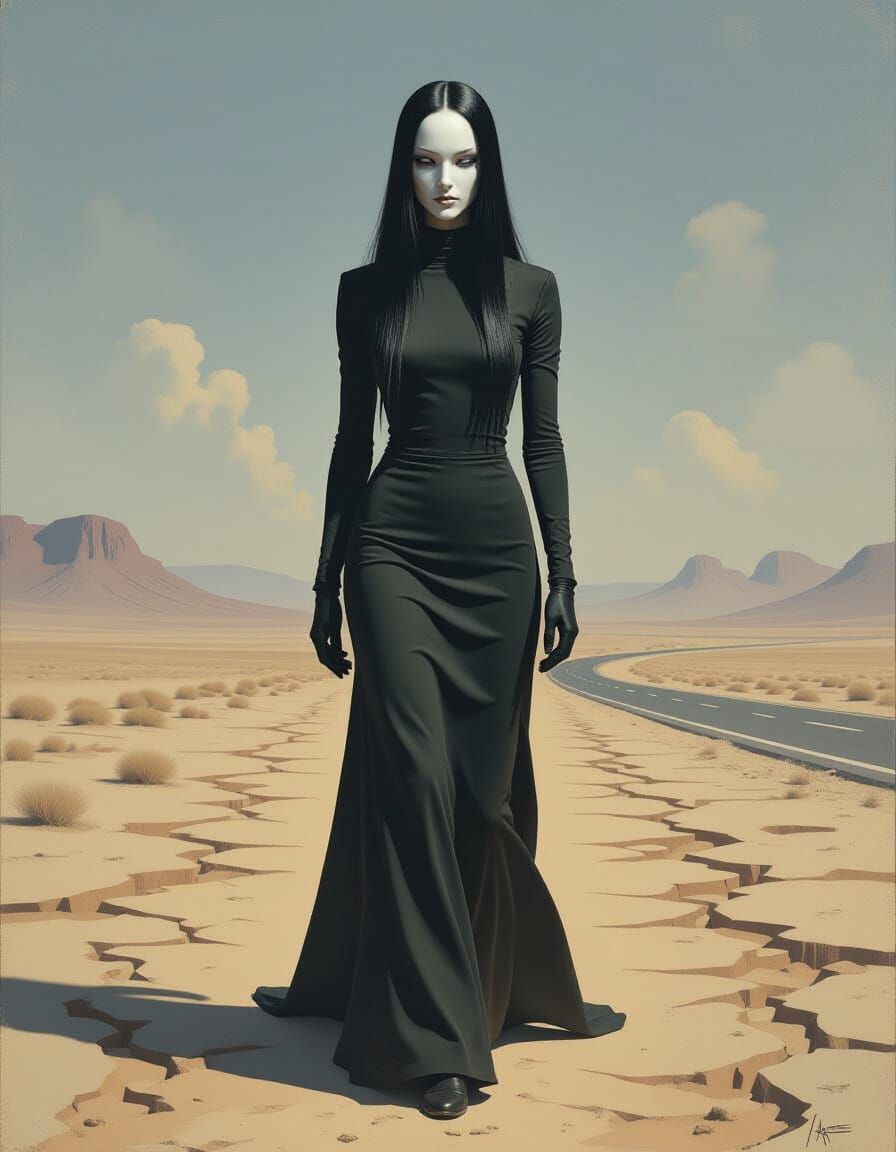 Alien Woman in Desolate Landscape