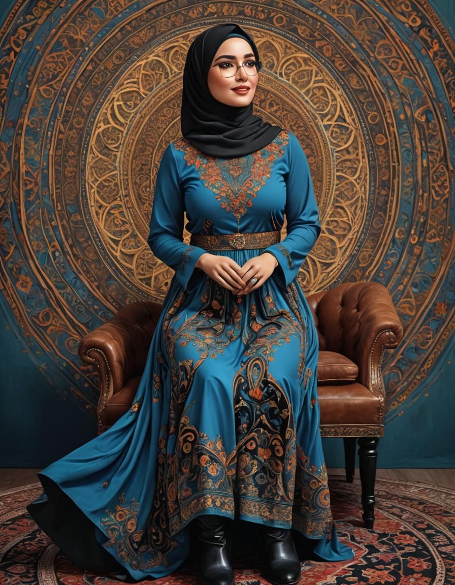 Psychedelic Portrait of Middle Eastern Woman in Pop Art Styl...