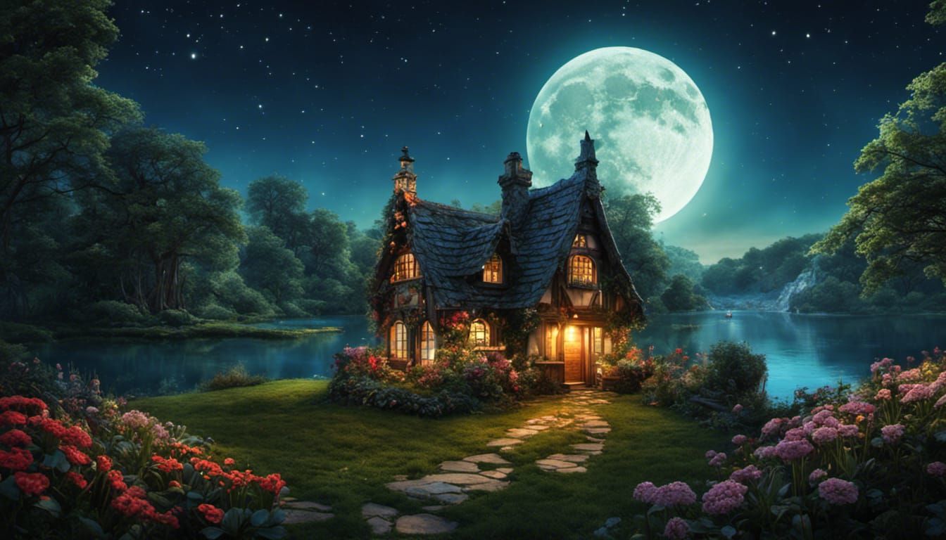 Enchanted Wonderland Sunset: Detailed Gouache Impasto Painti...