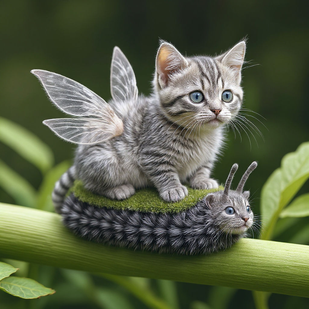 Fairy Kitten Rides a Caterpillar