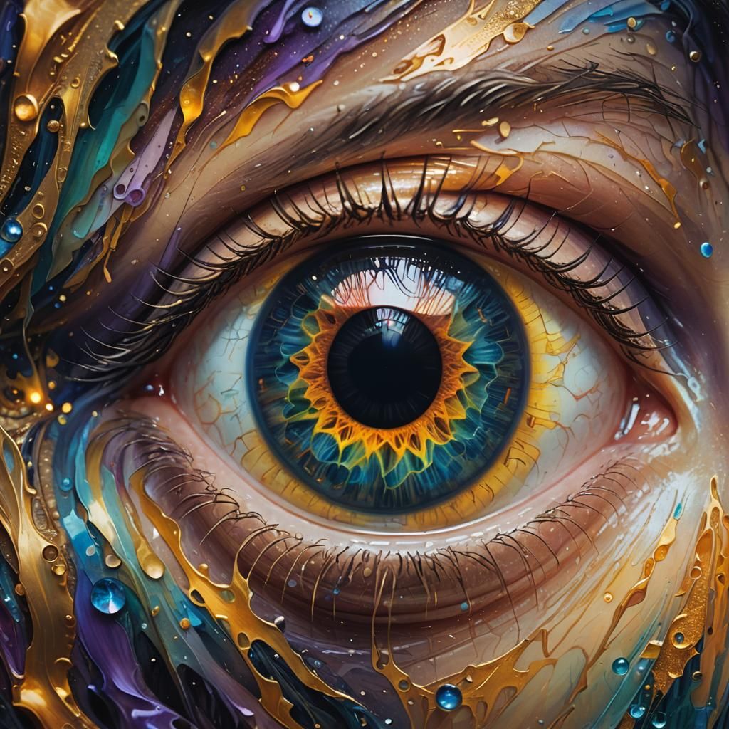 Ethereal Human Eye with Galaxy Iris, Oil Painting