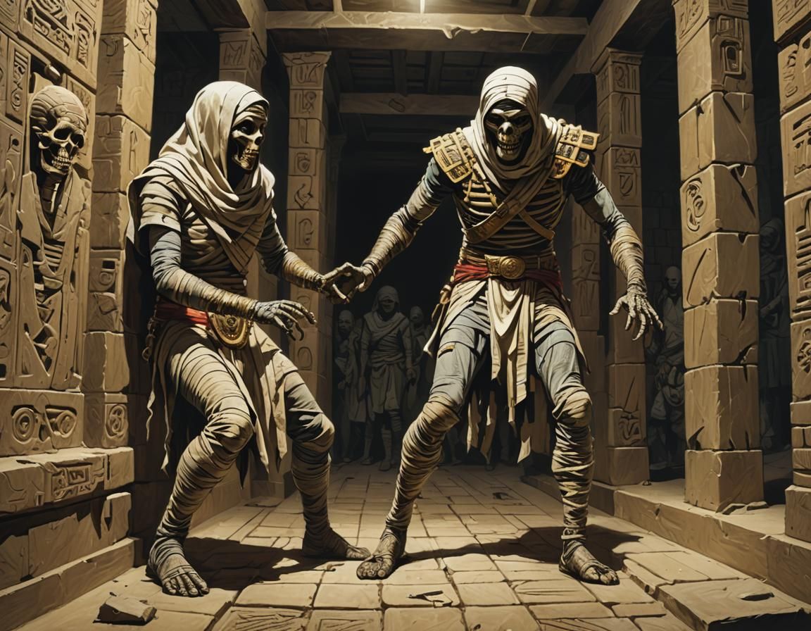 Dancing Mummy in Tomb, Gothic Fantasy Illustration