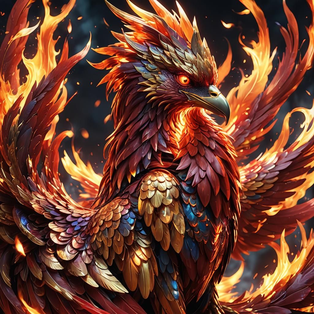Fiery Phoenix Portrait in Anime-Inspired 3D