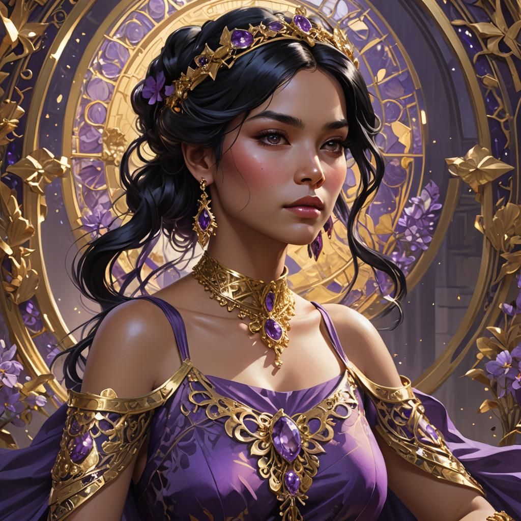 Queen with Amethyst Jewelry: Hyperdetailed Portrait