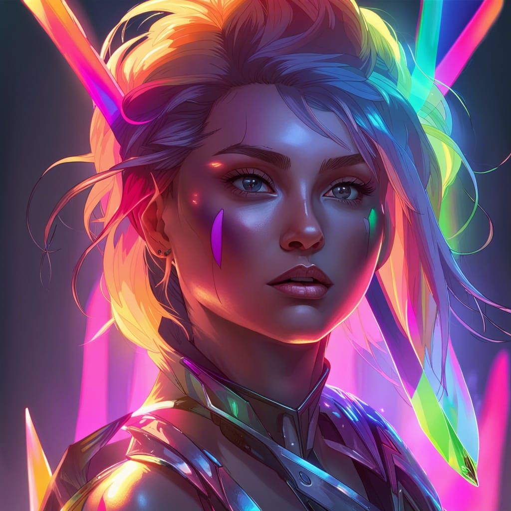 Futuristic Neon Elf with Sword in Hyperdetailed Portrait