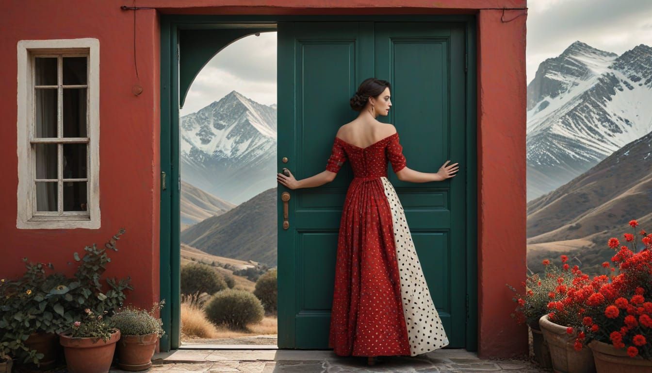 Emerald Doorway to Womanhood in Polka Dot Landscape