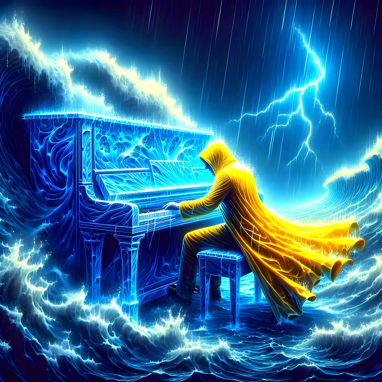 Tempestuous Piano Player in Cell-Shaded Style