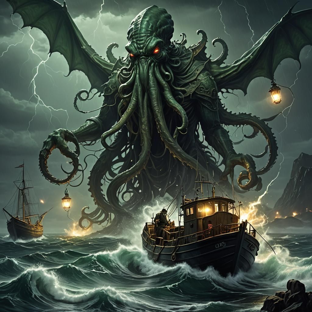Colossal Cthulhu in Dark Fantasy Illustration