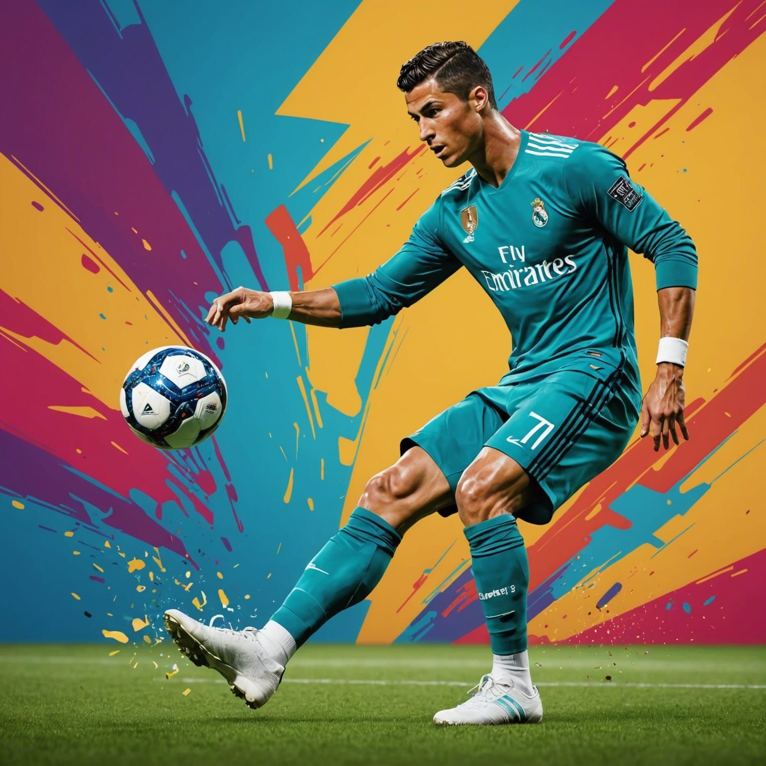 Cristiano Ronaldo Volley: Hyperrealistic Splash Art
