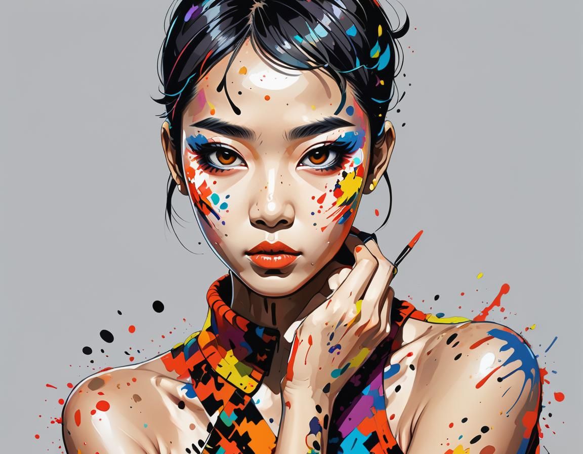 Psychedelic Portrait of an Asian Woman in Anime Style