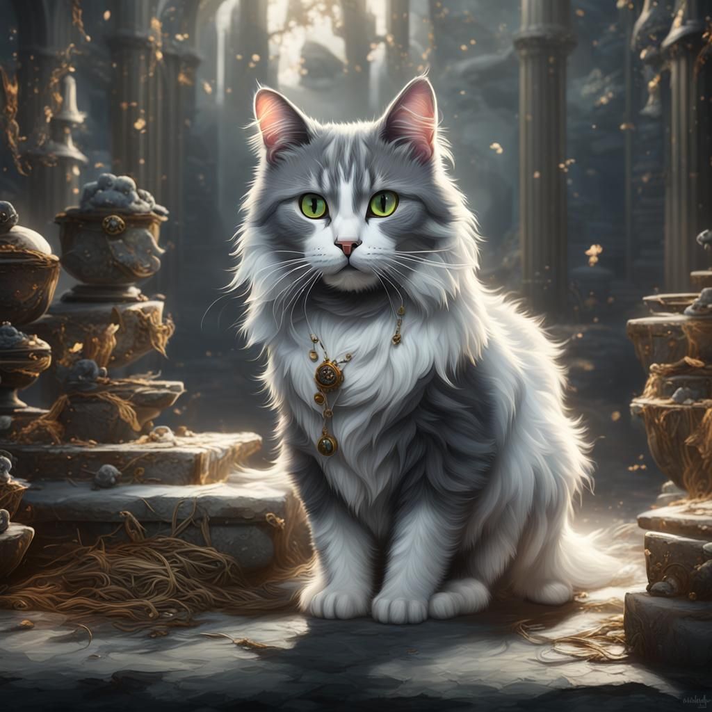 Gray and White Cat Named Houdini: Fantasy Concept Art