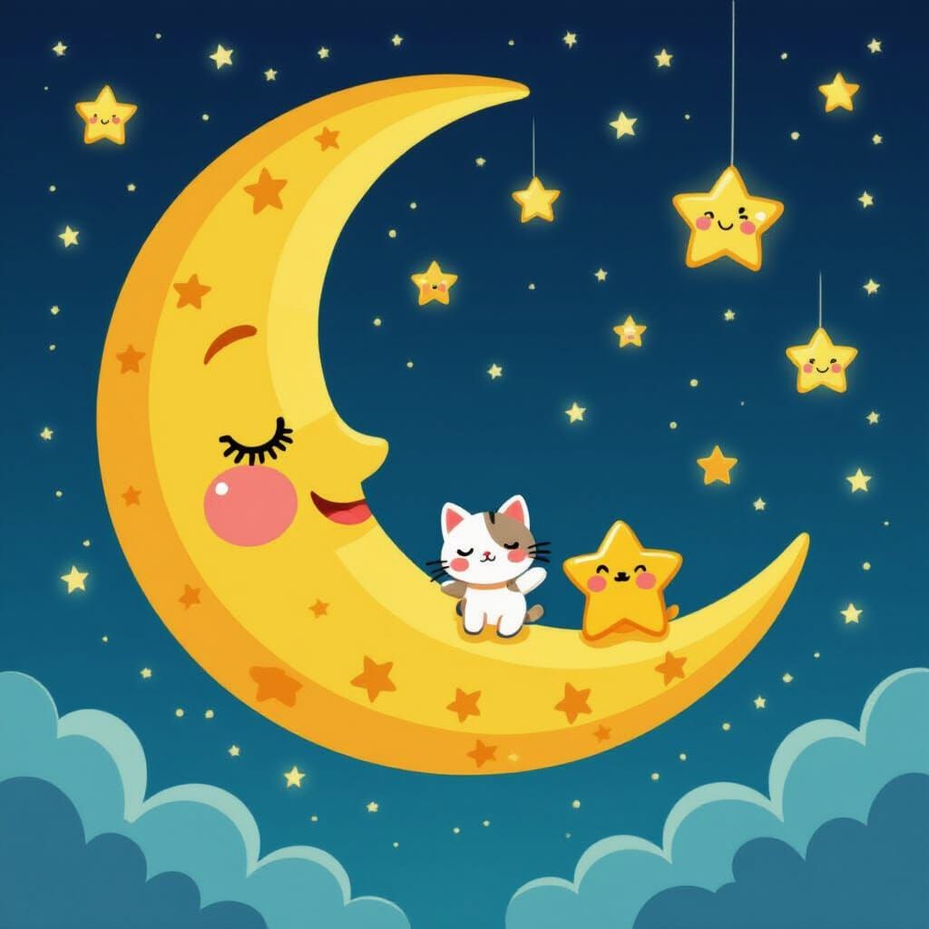 Full Colorful Moon With Playful Stars