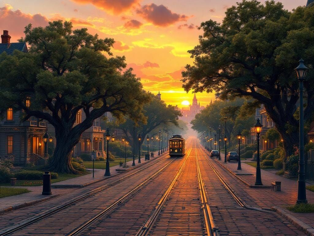 Nostalgic 1920s Suburb at Sunset, Matte Painting