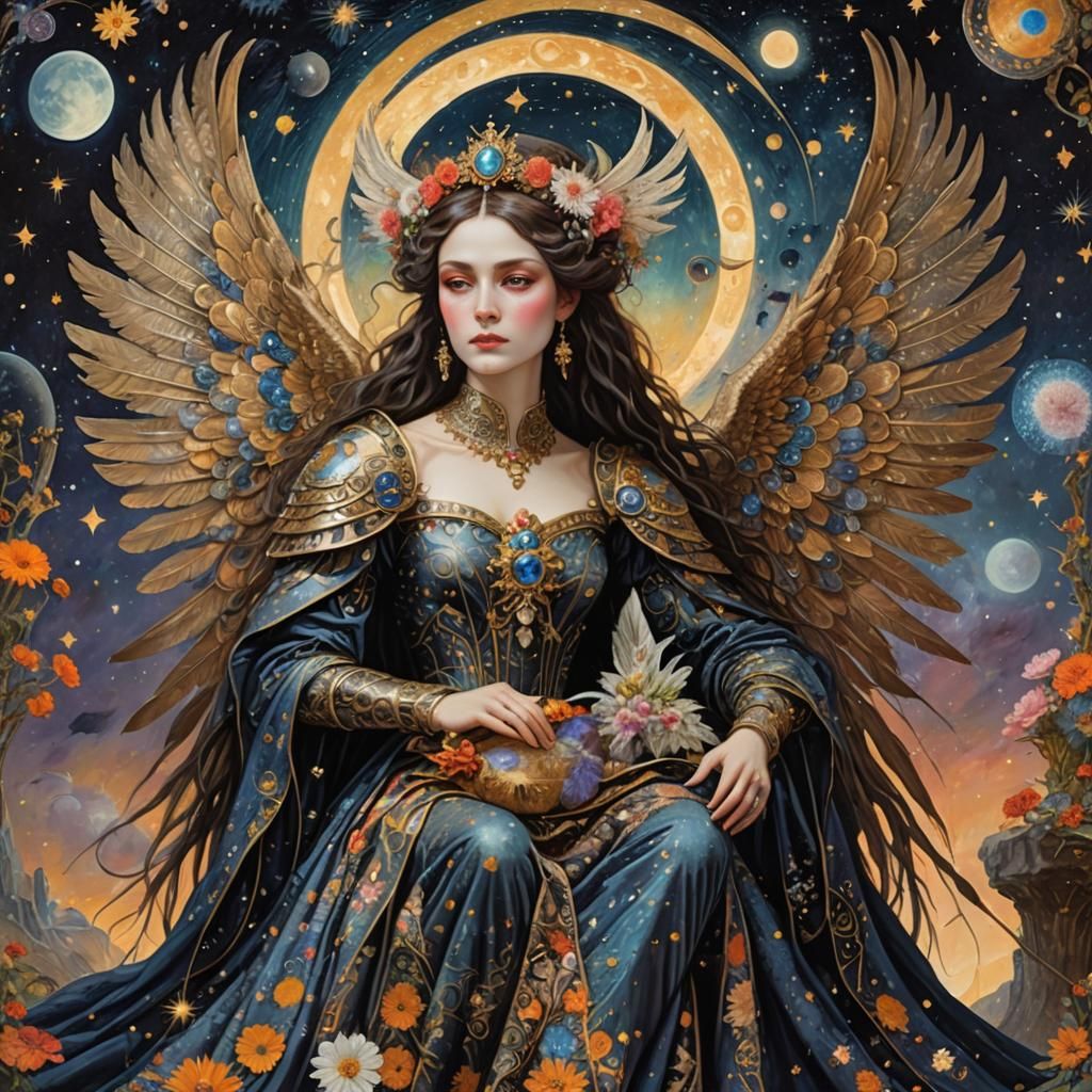 Medieval Sci-Fi Queen on Alien Planet in Klimt Style