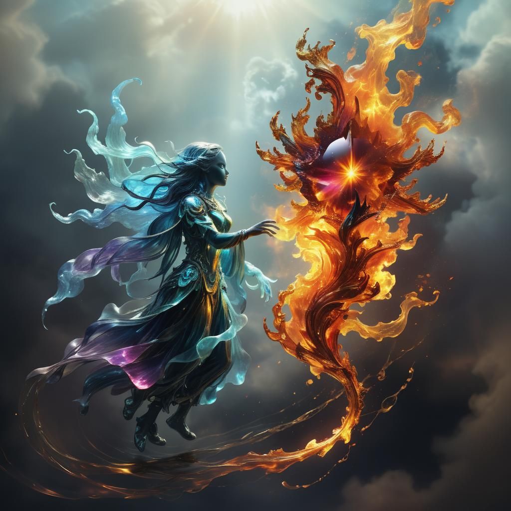 Bioluminescent Gemstone Surrounded by Blazing Flames