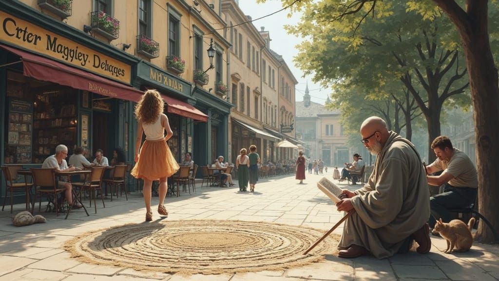 Charming Old Town Scene with Pub and Shops