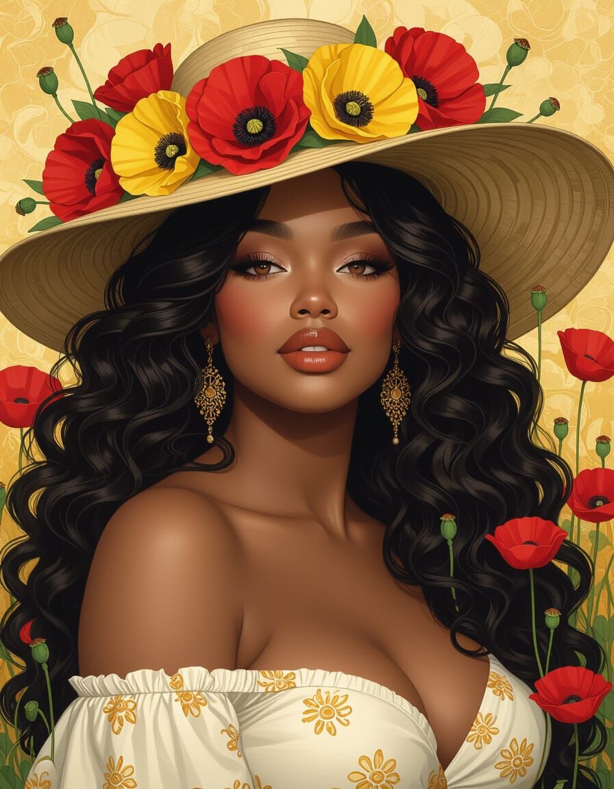 Elegant Woman with Flowers, Klimt and Falero Style